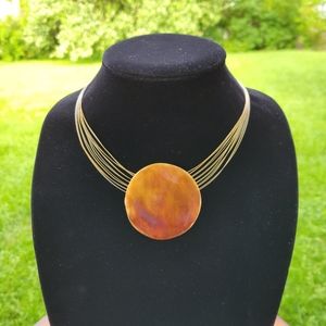 Vintage Mod Chico's Enameled Disk Boho Style Statement Necklace